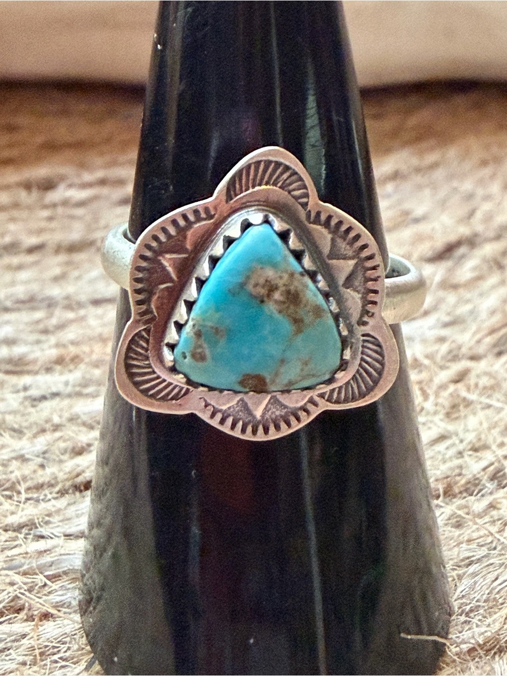 White Water Turquoise Sterling Silver Floral Motif Ring - Blue Turquoise